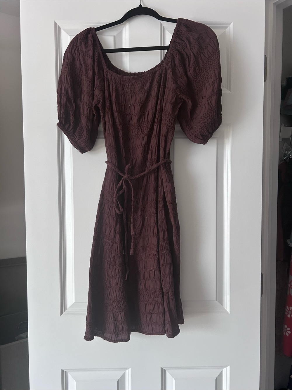 Maurices Puff-Sleeve Smocked Waist Midi Dress in Deep Brown